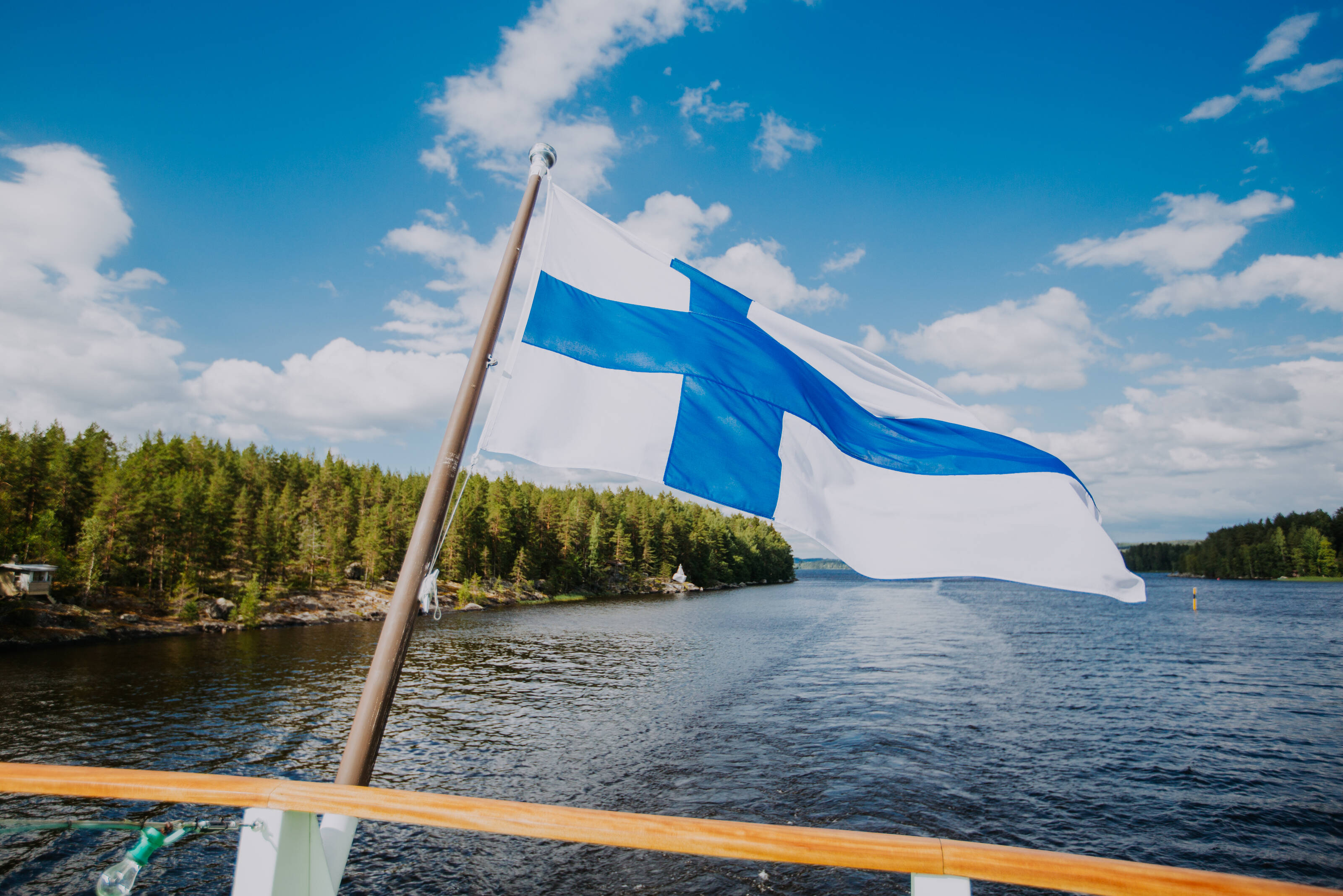 Finnish flag on a boat.